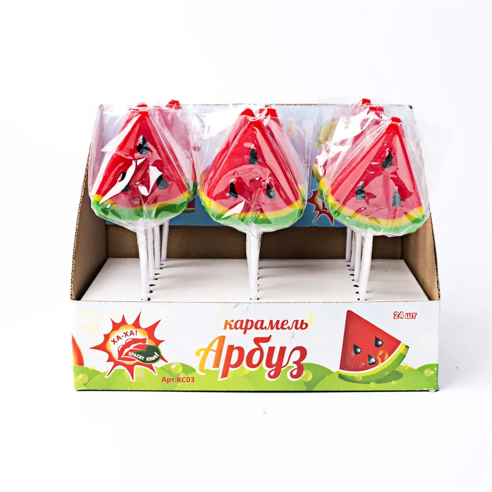 Water Melon Shaped Lollipops Pcked In Display Tray Wtih Competitive Price