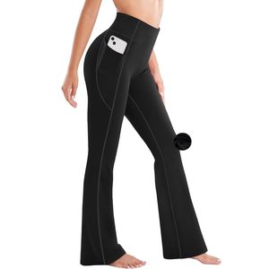 FOXA Fleece Lined Yoga Pants High Waist With Pockets Warm <b>Flare</b> <b>Leggings</b> For Women Winter Workout Wear - Product Image 1
