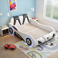 Lit d'enfant en cuir blanc rembourré simple pour chambre de garçon, lit en forme de voiture doux, cadre de lit créatif pour enfant, lit design pour enfant