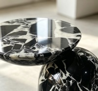 Table d'appoint de luxe en marbre noir naturel, pièce unique, ronde, moderne, pour salon, salle à manger, avec base tambour, table d'appoint de canapé
