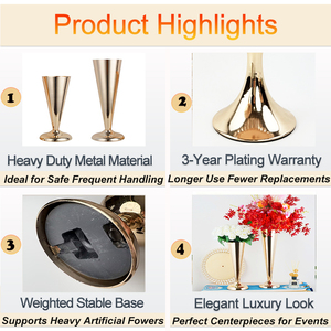 Élégante Décoration de Table Haute <span class=keywords><strong>en</strong></span> Métal Plaqué <span class=keywords><strong>Or</strong></span> pour Banquets, Vase <span class=keywords><strong>en</strong></span> Verre pour Fleurs, Idéal Mariages, Événements et Hôtels - Product Image 4