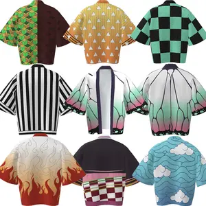 Anime cosplay Kimetsu hiçbir Yaiba Tanjiro Kamado Cosplay pelerin kostüm erkekler Kimono artı boyutu ceketler cadılar bayramı partisi