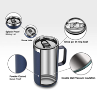 Mug isotherme à double paroi en acier inoxydable 304 de 24 oz, écologique, avec poignée et couvercle, pour le bureau, idéal comme cadeau