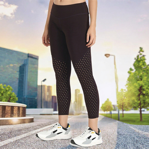 Leggings de yoga taille haute perforés avec motif à pois, respirants, longueur cheville, sans coutures, taille élastique, en Spandex et Nylon - Product Image 2