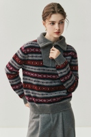 Pull en cachemire 100% à demi-zip, pull tricoté à col montant épais, coupe ample pour femme