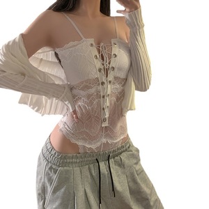 Camisón sexy, lencería transparente, body de encaje, sin necesidad de desvestirse, entrepierna abierta, conjunto de uniforme seductor, con aberturas. - Product Image 5