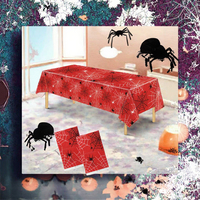 Housse de table rectangulaire en plastique, toile d'araignée d'Halloween, imperméable, jetable, décoration de fête et de pique-nique, 2 pièces