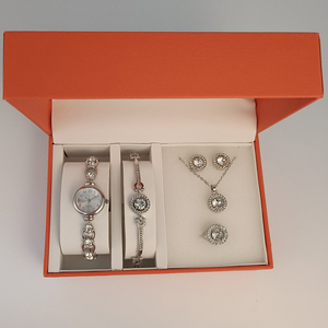 Conjunto de relojes de lujo para mujer, pulsera de cristal, pendientes, collar, reloj de pulsera informal de cuarzo - Product Image 5