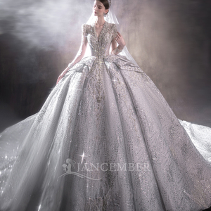 Robes de mariée bouffantes à col en V, pailletées et ornées de perles LSHT102 pour femmes - Product Image 2