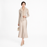 Cardigan court en maille côtelée beige pour femme, style coréen, avec col écharpe, veste pull boutique, haut d'hiver
