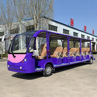 Bus touristique électrique romantique violet rose 17 places à toit ouvrant avec sièges en cuir pour mariage en jardin, complexe hôtelier et excursions panoramiques