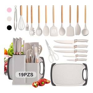 Ustensiles de cuisine en silicone, spatules, couteaux, ensemble de 19 pièces avec bloc à couteaux et planche à découper - Product Image 4