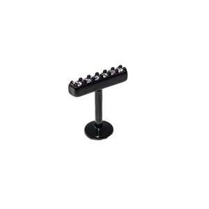 Piercing Labret pour Enfants en Acier Chirurgical 316L, Filetage Interne, 6 Zircons CNC, Plaqué Or Noir PVD, Forme Lune, Cadeau - Product Image 2