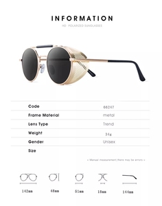 Lunettes de soleil rondes en métal et résine de style steampunk, verres optiques UV400, vente en gros à prix réduit pour hommes et femmes - Product Image 2