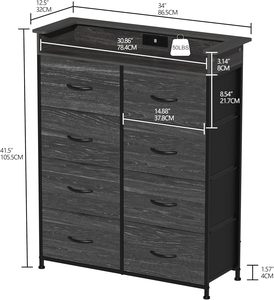 Tour de rangement <span class=keywords><strong>haute</strong></span>, entrée, placard, couloir, salon, <span class=keywords><strong>commode</strong></span> noire, chambre à coucher, étroite, 8 tiroirs en tissu, commodes - Product Image 2