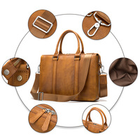 Véritable Vintage Grande mallette en cuir pour hommes Luxe Bureau Business Laptop Messenger Bag Zipper Waterproof Portable