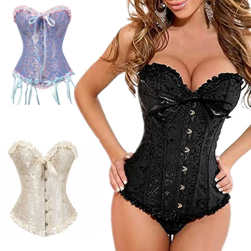 Corset Shirts Satin Bone Lace-Up Steampunk Bustier Women Bustier Overbust Slim Strapless Sexy Corset Shirts