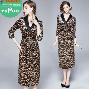 Avrupa tarzı zarif zarif kalça paketi a line v boyun 3/4 kollu 2024 yeni gelenler bayan leopar baskı seksi leopar elbise