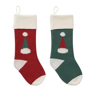 Hot 18inch Knitted Gift Bag Plush Decoration Socks Pendant 3D Wool Christmas Hat Pattern Christmas Stocking