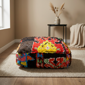 Pouf de sol rectangulaire en coton fait main, style kilim, ottoman marocain bohème pour mariage, salon, chambre, extérieur, Saint-Valentin - Product Image 1