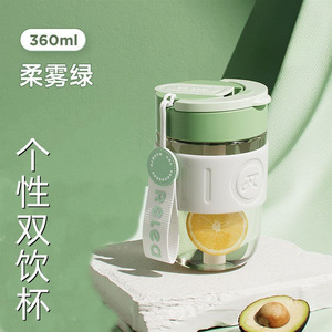 Relea Double Drink Coffee Cup With Straw Portable Carrying Strap For Women Office Car Use Gift - Product Image 4