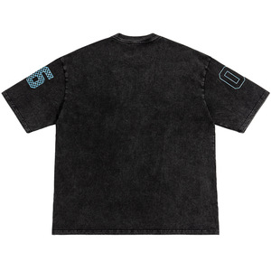 T-shirt vintage imprimé par transfert de chaleur pour hommes T-shirts lavés à l'acide noir en coton uni avec marque privée - Product Image 4