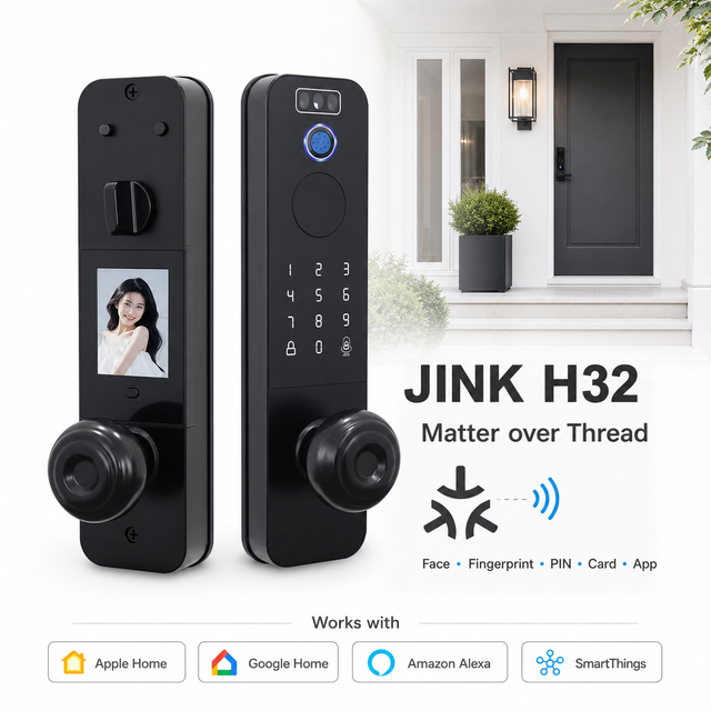 JINK H32 Matter over Thread Smart Deadbolt Door Lock Face Recognition Fingerprint PIN Card App Dual Mortise for 35-55mm Doors