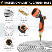Tuyau d'arrosage métallique 25 pieds, anti-plis, léger, pour jardin extérieur, en acier inoxydable, diamètre 16 mm, connecteurs en laiton, buse 10 fonctions
