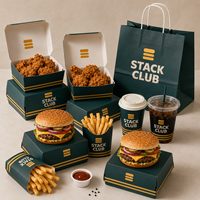 Emballage alimentaire durable personnalisé avec logo pour hamburgers, poulet frit, frites, boîte en papier à emporter, conteneur jetable, vente en gros, fournitures de restauration