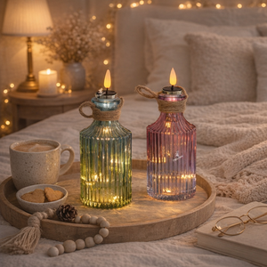 Lanterne en verre solaire avec bougie LED <span class=keywords><strong>sans</strong></span> flamme, <span class=keywords><strong>lumière</strong></span> décorative en verre côtelé pour jardin, terrasse, centre de table - Product Image 3
