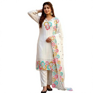 White Embroidered Georgette Anarkali Suit Floral Indian Pakistani and <b>Shawl</b> for Wedding Party Women - Product Image 4