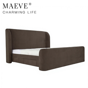 Cama Moderna Tapizada con Cajones de Almacenamiento, Estructura de Madera Sólida, Cabecero con Orejeras, <span class=keywords><strong>Camas</strong></span> de Tela y Madera para Dormitorio - Product Image 2