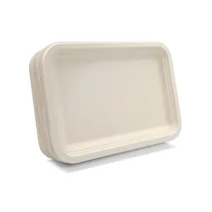 Biodegradable Disposable Bagasse Food Lunch Dish Heavy Duty Sugarcane Fiber Tray For Restaurant Hotel Picnic