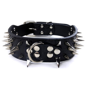 ビッグドッグレザーカラーとリードリーシュセットプロングコーンコンバットスパイクワイドペット用 - Product Image 6