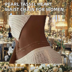 Chaîne de taille double couche en acier inoxydable plaqué or PVD 18 carats avec perles à maillons ovales |   Chaîne de ventre imperméable, cadeau de mariage - Product Image 3