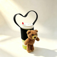 Housse de transport portable pour gobelet à café en toile avec sangle de transport, motif ours en peluche mignon, protection réutilisable pour tasse à thé au lait