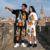 Ensemble survêtement 2 pièces en coton épais pour homme, coupe oversize, avec t-shirt imprimé graphique et short, grande taille, style streetwear, vente en gros, personnalisable OEM