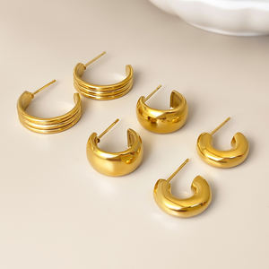 Pendientes de Botón Geométricos Clásicos con Baño de Oro de 18K y Rodio, Brillantes, para Mujer, para Fiestas - Product Image 2