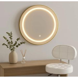 Specchio LED Rotondo Dorato da 60cm, Specchio Moderno con Illuminazione - Product Image 1