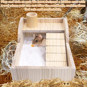 Boîte de bain de <span class=keywords><strong>sable</strong></span> pour hamster, salle de douche en bois, bac à creuser, conteneur avec échelle d'escalade, souris, gerbilles et autres petits animaux - Product Image 4