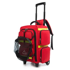 旅行フィールドトリップキャンプハイキング応急処置バッグ防水レインカバー付き赤い緊急リュックサックトロリー医療用バックパック