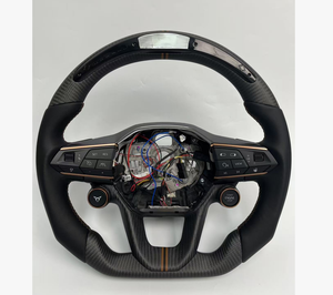 Volante Deportivo YLA Racing ECR Personalizado en Cuero de Ante <span class=keywords><strong>Naranja</strong></span> con Fibra de Carbono y LED para Seat Leon <span class=keywords><strong>Cupra</strong></span> - Product Image 2