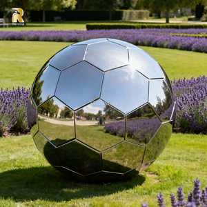 RELONGモダンアートカスタマイズ大型スライバーステンレス鋼サッカー像彫刻屋外芝生用 - Product Image 2