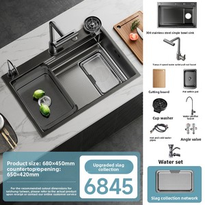 Fregadero de cocina para restaurante de acero inoxidable 304 con nanorecubrimiento y filtración especial reforzada 5.0, de gran tamaño y un solo compartimento. - Product Image 6