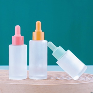 Nueva llegada 20ml 30ml 40ml 50ml verde púrpura esmerilado cilindro redondo vidrio cosmético cuentagotas botella para aceite esencial de suero - Product Image 5