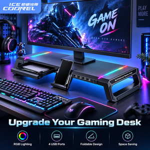 ICE COOREL Gaming <b>Stand</b> RGB Acrylic <b>Monitor</b> <b>Stand</b> Version 2.0&3.0 Mixed USB Ports Height <b>Adjustable</b> Bearing Weight 20 Kg OEM - Product Image 1