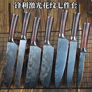 Cross-border spot Damascus steel chef's <b>knife</b>, fruit <b>knife</b>, cleaver, stainless steel <b>knife</b> set with wood grain <b>handle</b> and laser - Product Image 4
