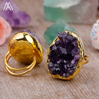 Ring Amethyst Rings Men Rings Elegant Ring Amethyst Crystal Quartz Druzy Rings Gold Band For Men Jewelry