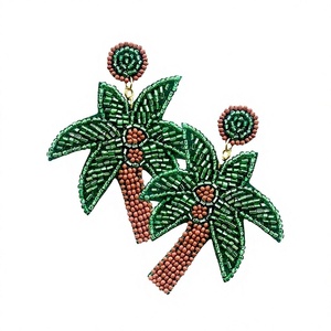 Pendientes de Lujo con Diseño de Palmera Bordada y Cuentas, Calidad Premium para Mujer, Joyería Colgante con Planta Tropical Verde - Product Image 1
