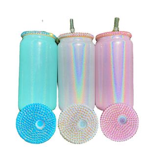 Vaso de Cerveza Holográfico Sublimable de 15Oz/16Oz con Tapa de Diamantes de Imitación para Impresión por Transferencia Térmica - Product Image 1
